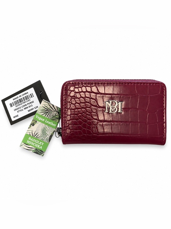 Badgley Mischka Accessories - NWT Badgley Mischka Wine Croc Embossed Vegan Leather Zip Wallet